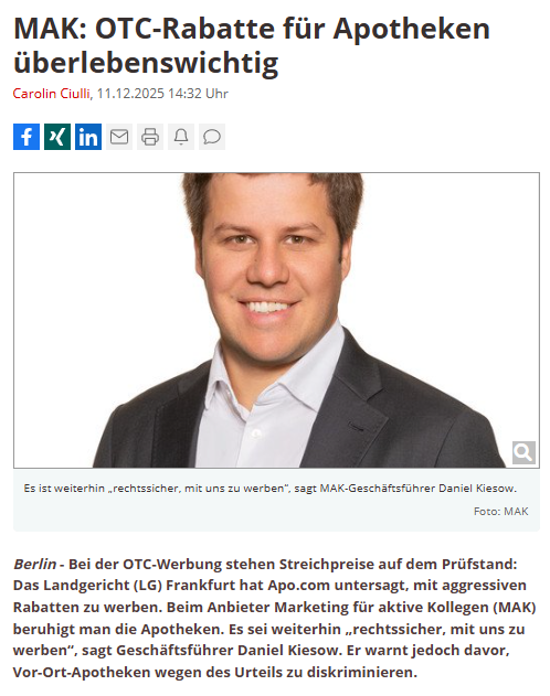 Apotheke Adhoc: MAK: OTC-Rabatte für Apotheken überlebenswichtig