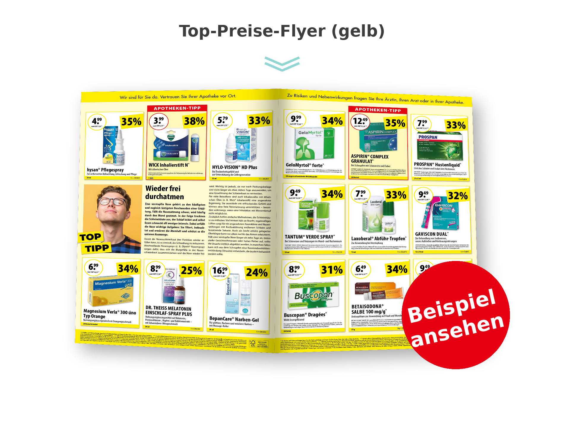 Apothekenflyer: Top-Preise-Flyer gelb_ Beispiel ansehen
